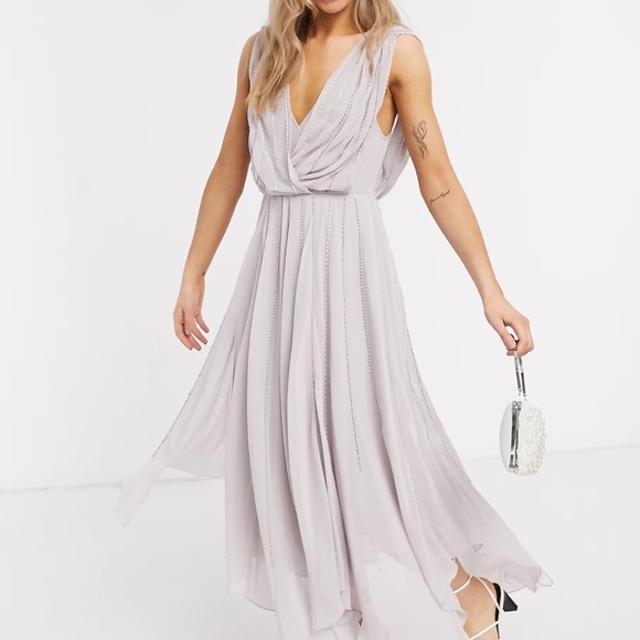 ASOS DESIGN Drape Bodice Midaxi Dress Embellished - Picture 1 of 10